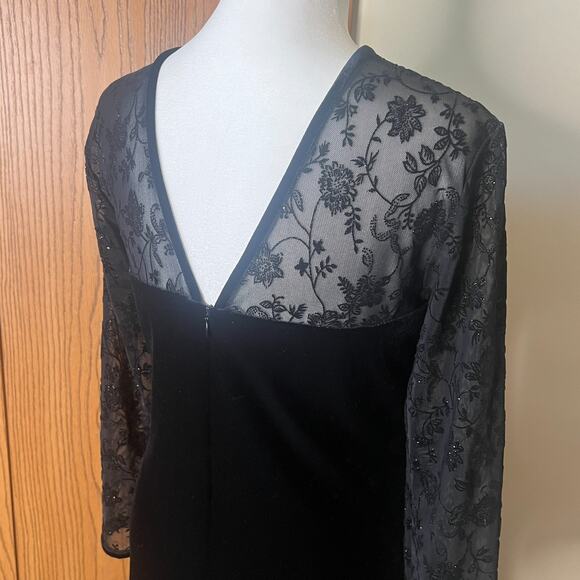 Vtg 90s Robbie Bee Velvet Maxi Dress Floral Mesh Sparkle Witchy Goth Wednesday - Picture 6 of 10